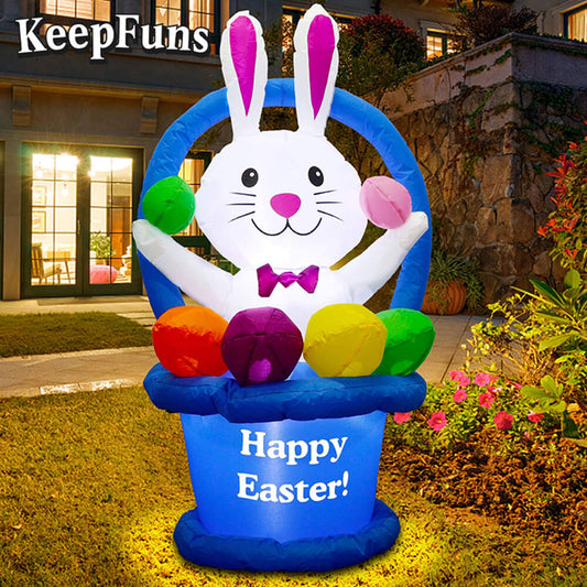 KeepFuns Easter Bunny Egg Basket Inflatable Decoration - Outdoor, Yard, Indoor Holiday Inflatable Model