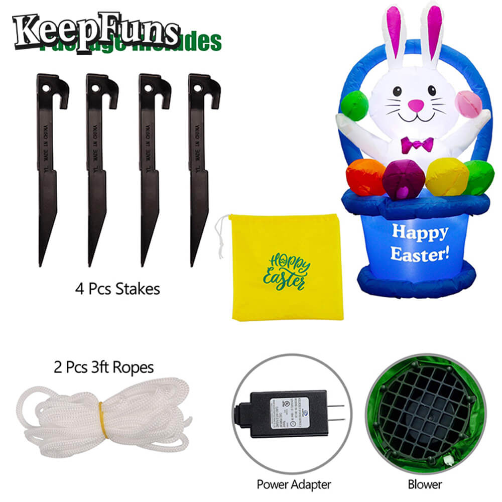 KeepFuns Easter Bunny Egg Basket Inflatable Decoration - Outdoor, Yard, Indoor Holiday Inflatable Model