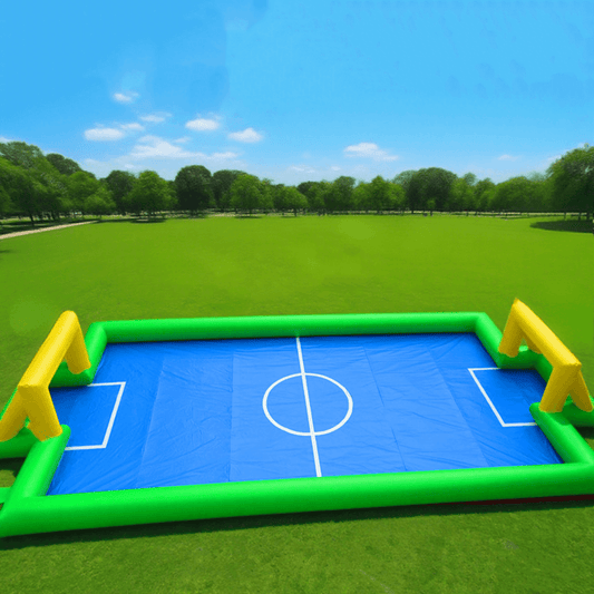 KeepFuns Large inflatable football field, children's outdoor football park, green and blue contrasting parent-child interactive sports facilities
