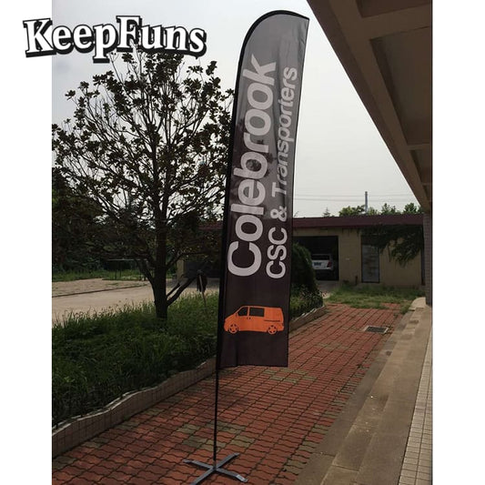 KeepFuns feather flags can be customized in size, color and printed content. They are easy to set up, lightweight, and made of sturdy materials, suitable for advertising, commercial promotion, sports events, etc.