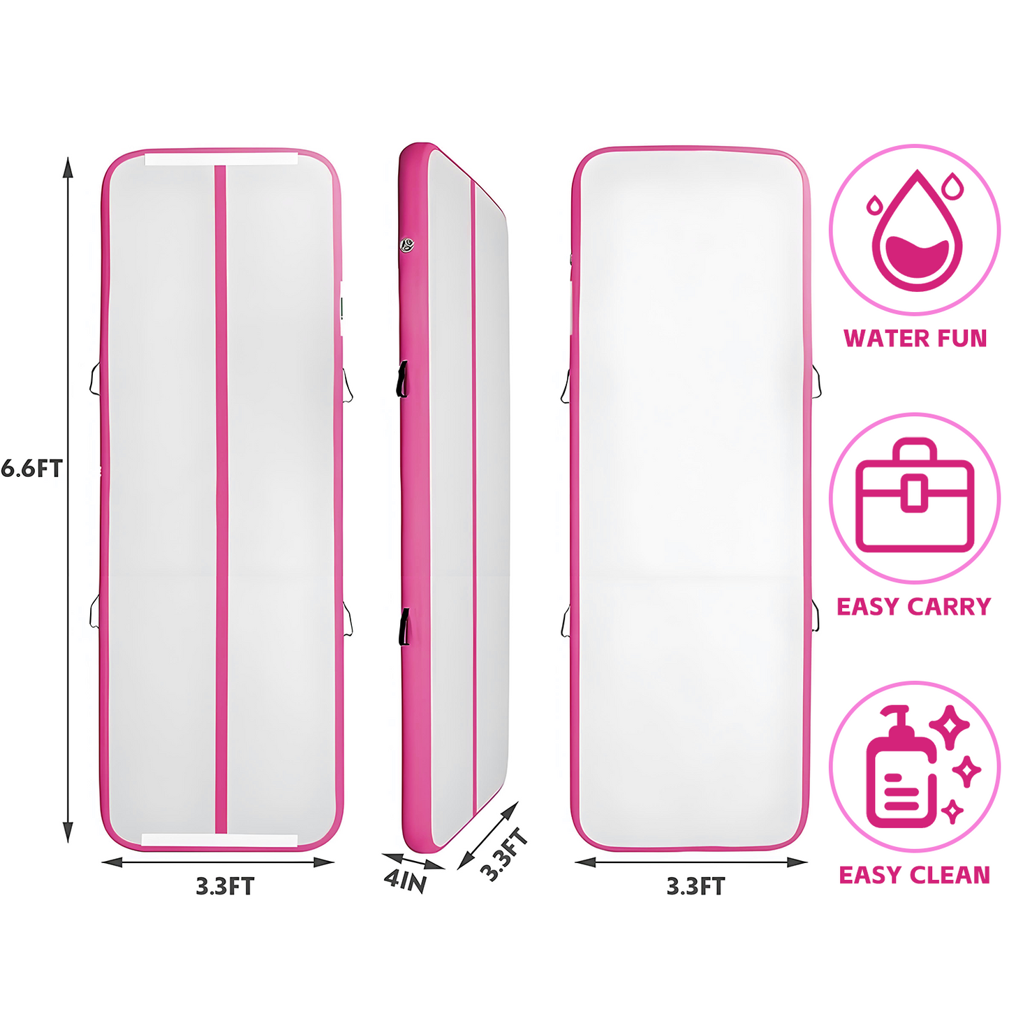 KeepFuns Children's inflatable gymnastics mat pink and white contrast professional training mat portable folding inflatable yoga mat fitness mat