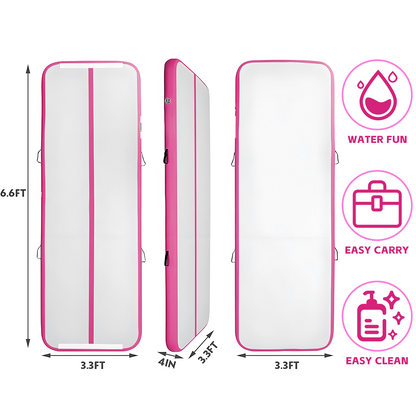 KeepFuns Children's inflatable gymnastics mat pink and white contrast professional training mat portable folding inflatable yoga mat fitness mat