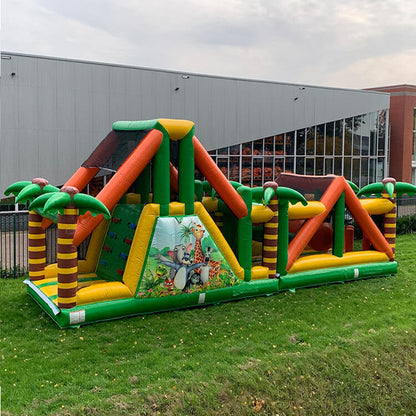 KeepFuns Children's inflatable land obstacle course equipment Green, orange and yellow color matching cartoon theme outdoor competition props