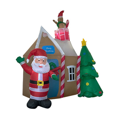 inflatable Gingerbread House with Santa Claus and Christmas Tree Lighed