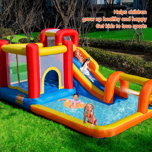 KeepFuns Red and yellow inflatable water amusement park, children's slide castle combination, outdoor parent-child water play facilities