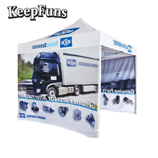KeepFuns folding tent, with customizable size, color and printed content, is easy to set up and lightweight, suitable for events such as exhibitions, commercial promotions, outdoor events, etc.