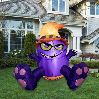 1.5M Halloween Inflatable Purple Cat, Blow up Halloween Decoration Broke Out from Window Built-in 3 LED for Halloween Decoration Outdoor Indoor Home Party Supplies Halloween Lawn Decor