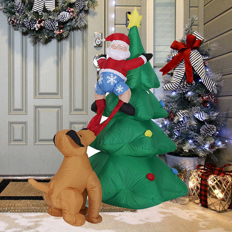 1.8M Inflatable Dog Bite Santa Tree, LED Lights Blow Up Decorations for Yard Lawn Garden