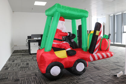 Inflatable Santa on Forklift with LED Light, Waterproof Blow Up Yard Decoration for Fall Autumn Yard Party Shopping Mall Harvest Day Thanksgiving Decorations