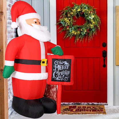 1.74m Inflatable Hand Waving Santa Clause with North Pole Sign Board Pre Lit Mains Powered White LED Lights
