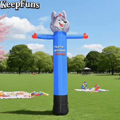 KeepFuns Blue Cute Wolf Shape Inflatable Dancer Advertising Model Activity Drainage Inflatable Model Outdoor Promotional Props