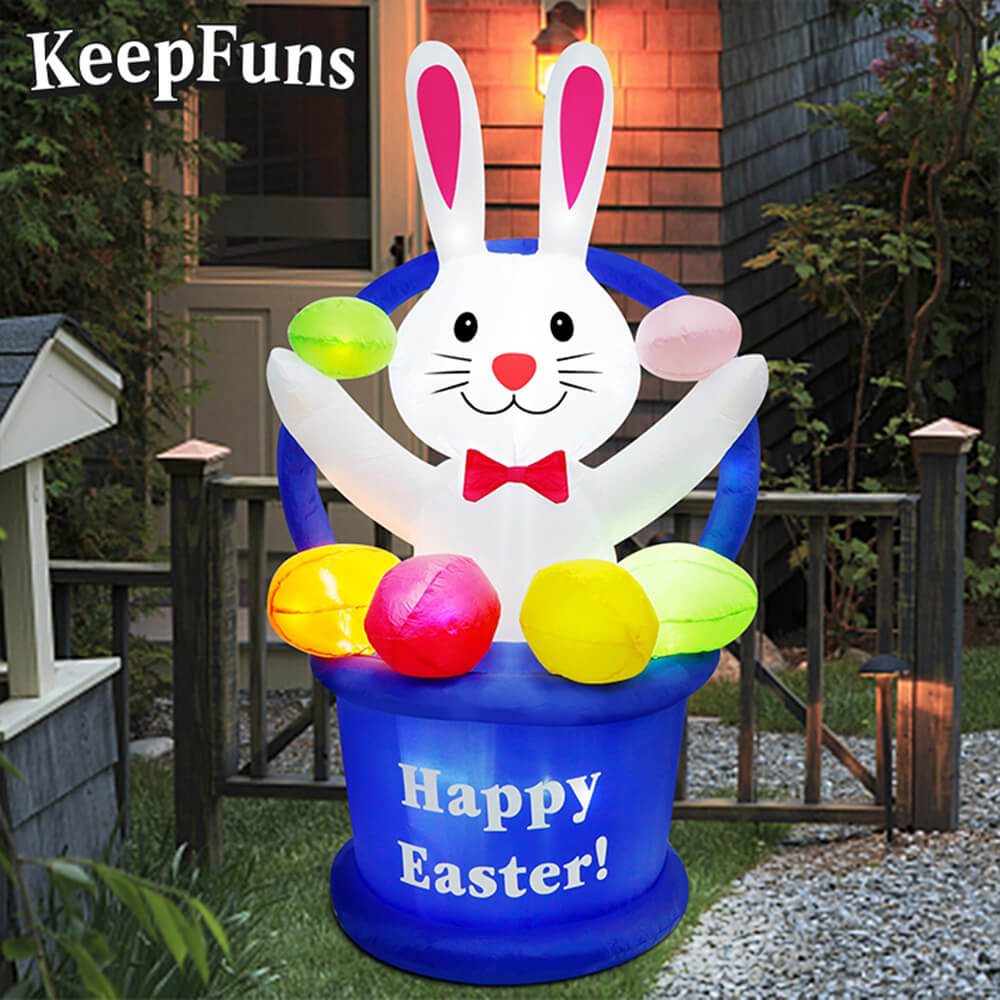 KeepFuns Easter Bunny Egg Basket Inflatable Decoration - Outdoor, Yard, Indoor Holiday Inflatable Model