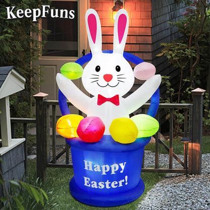 KeepFuns Easter Bunny Egg Basket Inflatable Decoration - Outdoor, Yard, Indoor Holiday Inflatable Model