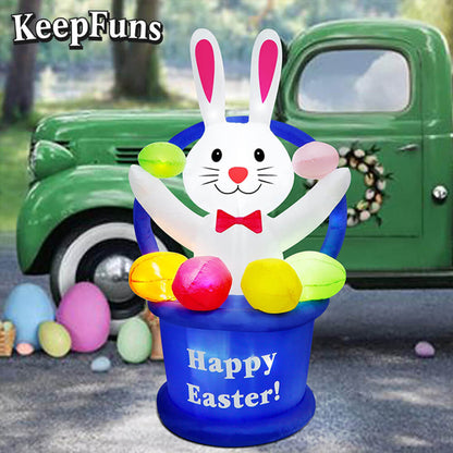 KeepFuns Easter Bunny Egg Basket Inflatable Decoration - Outdoor, Yard, Indoor Holiday Inflatable Model