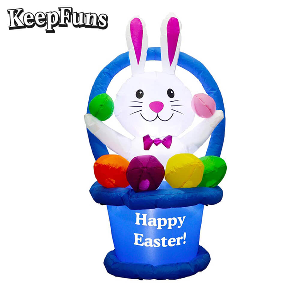 KeepFuns Easter Bunny Egg Basket Inflatable Decoration - Outdoor, Yard, Indoor Holiday Inflatable Model