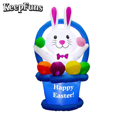 KeepFuns Easter Bunny Egg Basket Inflatable Decoration - Outdoor, Yard, Indoor Holiday Inflatable Model