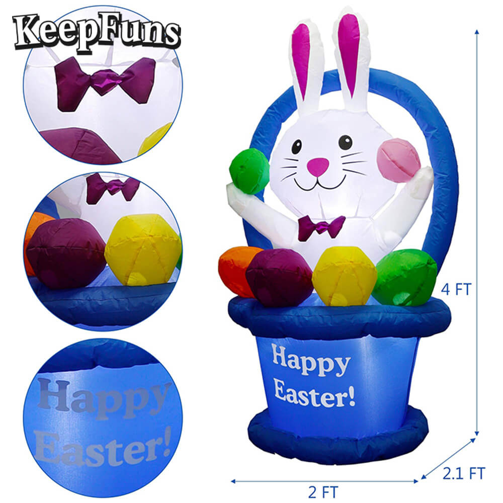 KeepFuns Easter Bunny Egg Basket Inflatable Decoration - Outdoor, Yard, Indoor Holiday Inflatable Model