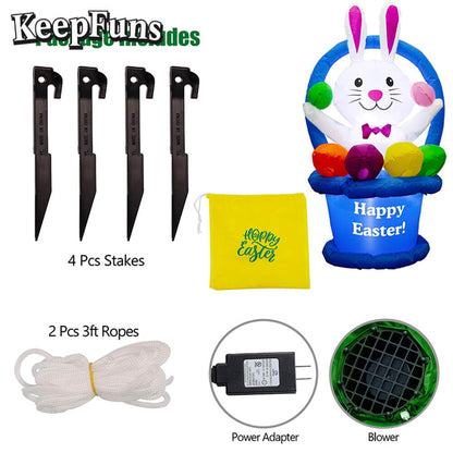 KeepFuns Easter Bunny Egg Basket Inflatable Decoration - Outdoor, Yard, Indoor Holiday Inflatable Model