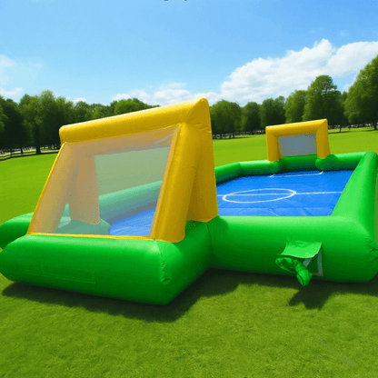 KeepFuns Large inflatable football field, children's outdoor football park, green and blue contrasting parent-child interactive sports facilities