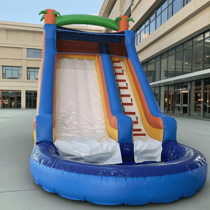 KeepFuns Large inflatable slide Outdoor water park slide Blue and orange contrast children's water slide Parent-child interactive inflatable amusement facilities