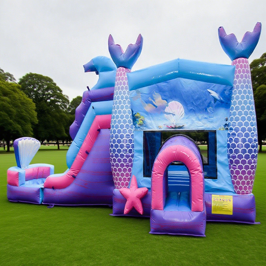 KeepFuns Mermaid theme inflatable playground Children's ocean slide trampoline facilities Outdoor parent-child interactive colorful amusement castle