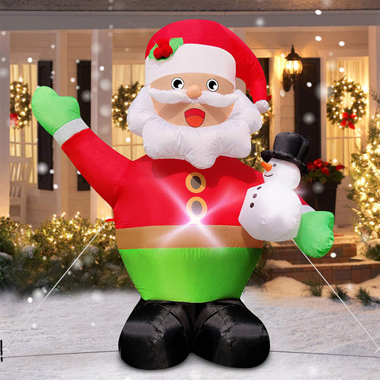 Inflatable Santa Claus Holding Snowman with LED Lights; Christmas Outdoor Decoration ;Quick Inflation ;Weather Resistant