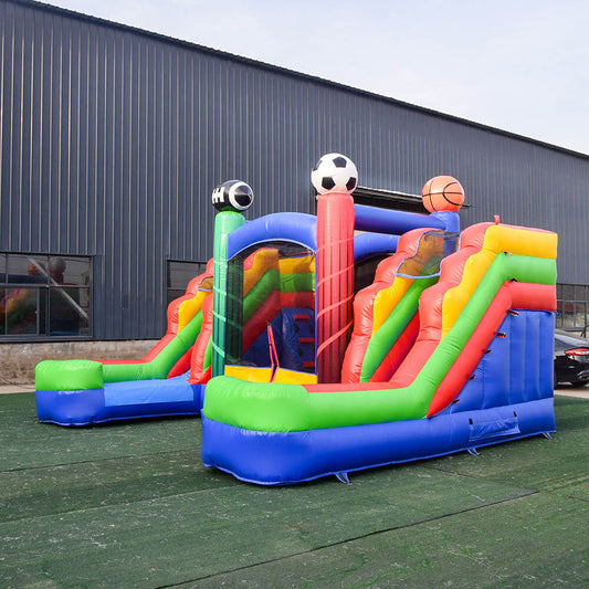KeepFuns Sports theme inflatable playground Children's slide trampoline facilities Outdoor parent-child interactive colorful amusement castle
