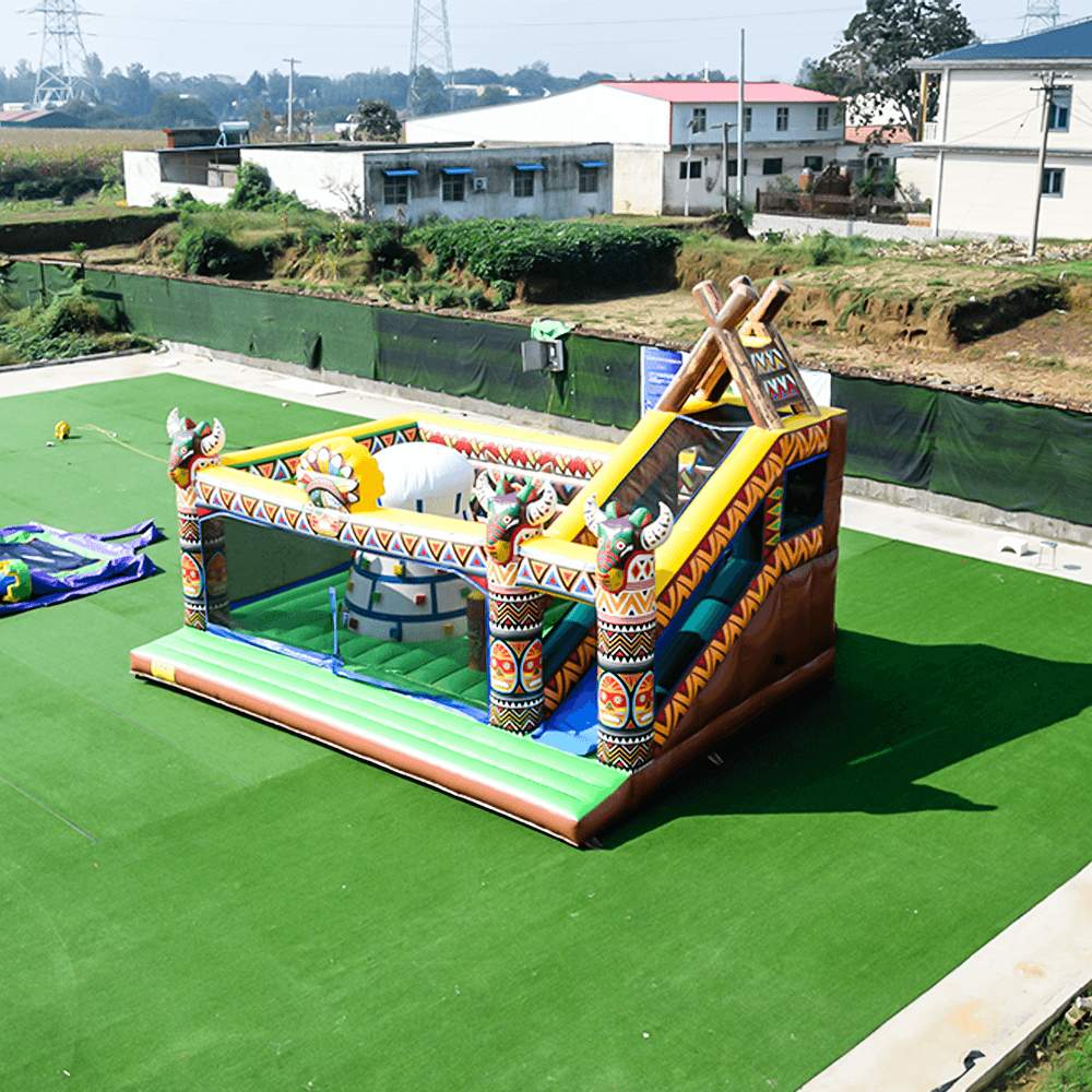 KeepFuns Tribal theme inflatable amusement park, outdoor children's slide trampoline facilities, parent-child interactive colorful inflatable toys